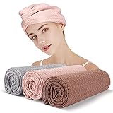 Haarturban, 3 Stück Turban Handtuch mit Knopf, Microfaser Handtuch für die Haare Schnelltrocknend,...