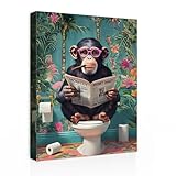 Galmcook Badezimmer Wandbild Leinwandbild mit Rahmen Lustiger Affe auf Toilette – Humorvolles...