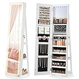 SONGMICS Schmuckschrank mit LED-Beleuchtung und Spiegel, Spiegelschrank, abschließbar, Spiegel mit...