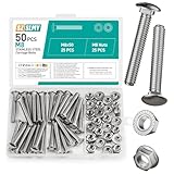 50 Stück Schlossschrauben M8 x 50mm, Edelstahl Torbandschrauben mit Sechskant Flanschmuttern,...