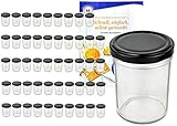 MamboCat 50er Set Sturzgläser 230 ml Hoch Deckelfarbe schwarz to 66 inkl. Diamant Gelierzauber...