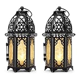 IMAGE Kerzenlaterne 2 Stück Hängende Laterne Metall Kerzenhalter mit Glasscheiben Deko für...
