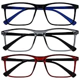 OPULIZE Ink Lesebrille - 3er Pack - Großer Rechteckiger Rahmen - Kratzfest Schwarze Grau Rot Herren...