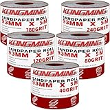 KONGMING Schleifpapier Rolle Set 93 mm x 5 m x 5 Rolle Körnung 40 80 120 180 240 für Handschleifer...