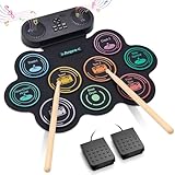 Anpro Elektronisches Schlagzeug-Set, 9 Trommelpads mit Dual-Stereo-Lautsprechern, Rollbares Drumkit...