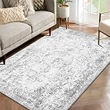 WONGS BEDDING Vintage Teppich Wohnzimmer Schlafzimmer Grau Teppich Boho Kurzflor Teppiche Groß...
