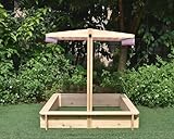 Mucola Sandkasten 120x120 cm Sandbox mit höhenverstellbarem & drehbarem Sonnenschutzdach Sandkiste...