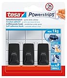 tesa Powerstrips Klebehaken Small Eckig - 3 x selbstklebende Wandhaken - für Kacheln, Glas,...