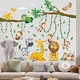 Wandtattoo Dschungel Tiere Baum Reben Wandsticker Kinderzimmer Tierische Party Wandaufkleber Elefant...