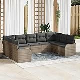 9-teiliges Garten Sofa Set mit Kissen Grau, 2-Sitzer Garten Sofa mit Kissen Grau Poly Rattan,...