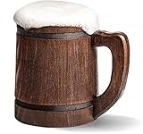 Handgefertigter rustikaler Holz-Bierkrug aus echtem Eichenholz, umweltfreundlich, Edelstahl, 600 ml,...
