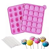 Cake Pop Form - 20 Runde Cake Pop Silikon Backform mit 20 Stück Lollipop Sticks, Cake Pop Stiele,...