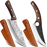 COOSNUG 2in1 Outdoor-Messer Hackmesser Küchenmesser mit Lederhülle Handgeschmiedete Ausbeinmesser...