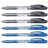 STABILO Liner, einziehbarer Kugelschreiber, fein, 6 Stück (Schwarz, Blau)