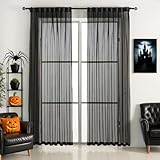 Ftinala Schwarze durchsichtige Vorhänge, 274 cm lang, 2 Paneele, dünn strukturiert,...