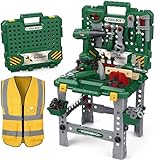 Tacobear Werkbank Kinder Werkzeug Spielzeug mit Werkzeugkoffer Elektrische Bohrmaschine Bauarbeiter...