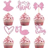Its A Girl Tortendeko Babyparty Deko Mädchen Set - 42 Stück Rosa Cupcake-Topper Mit Schleife Kleid...