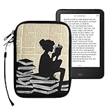 kwmobile Tasche für eReader - Neopren Hülle Schutzhülle Lesende Frau Schwarz Beige - 17 x 12 x 2...