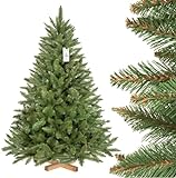FairyTrees Weihnachtsbaum künstlich 150cm FICHTE Natur mit Christbaum Holzständer | Tannenbaum...