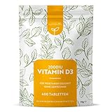 Vitamin D3 2000 I.E - 400 Tabletten (1+ Jahr) - Vegetarisch - Hochdosiert Sonnenvitamin für...