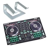 Roland DJ-202 2-Kanal 4-Deck USB-DJ-Controller mit keepdrum Laptopständer Silber