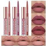 6 Stück Matt Lippenstift & Lip Liner Set, Velvety Nude Lipstick, Stay On 24 Hours Waterproof...