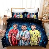EXUFRW Fussball Bettwäsche 135x200 cm + Reißverschluss Kissenbezug 80×80 cm Jungen Fußballsta...