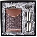Flachmann für Herren, 237 ml, Lederflasche, Geschenkset, LHD HOME 304 Edelstahl-Flachmann-Set mit...
