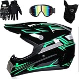 HUSHUI Motocross Helm, Profi Motocross Helm Motocross Dirt Bike Offroad Motorradhelm Set Full Face...