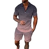 Generisch Männlich Casual Gestreiften Gradienten Rampe Drucken Zwei Stück Anzug Zipper Kurzarm Top...