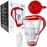 Dafi Crystal LED Wasserfilterkanne, Glas-Wasserfilter Classic 2.0L mit Filter-Kartusche | Rot Filter...