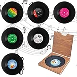 Rseuphiee 6 Stück Vinyl Schallplatten Untersetzer, Rund Glasuntersetzer, rutschfest Isoliert Tasse...
