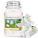 Yankee Candle Duftkerze im Glas (groß) – Clean Cotton – Kerze mit langer Brenndauer bis zu 150...