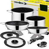 BRUNNER: Camping Topf-Set Edelstahl (Kochtöpfe, Bratpfanne & Griff) ø 22 cm - Academy HIGH NG 7+1...