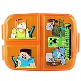 Minecraft Brotdose für Kinder mit 3 Fächern, Lunchbox aus Kunststoff mit Clip-Verschlüssen,...