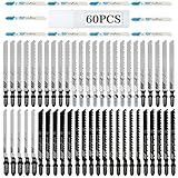 WUSBOO 60tlg Stichsägeblätter Set, T-Schaft Stichsägeblätter für Holz, Kunststoff und Metall,...