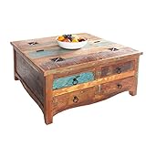 invicta INTERIOR Massiver Couchtisch Jakarta 70cm bunt Truhe aus recycelten Fischerbooten Holz mit...