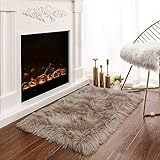 Latepis Teppich Hellbraun Beige Flauschig 60x90 cm Klein Kunstfell Teppich für Schlafzimmer...