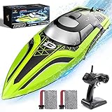 DEERC RC Boot mit LED-Licht, ferngesteuertes, für Pools und Seen, 20+ km/h, 2,4-GHz-Rennboote mit 2...