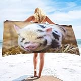 KINITA Süßes Schwein Strandtuch Groß 100x200, 3D Tier Badetuch Mikrofaser Handtücher,...
