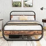 HOMERECOMMEND Bettrahmen aus Metall und Holz mit Lattenrost,Metallbett 120x200 Schwarz