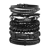 Manfnee 6PCS Geflochtenes Lederarmband für Männer Frauen Holzperlen Manschette Wickelarmband...