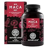 NATURE LOVE® Bio Maca - 180 Kapseln - 3000 mg Bio Maca rot pro Tagesdosis - Mit natürlichem...