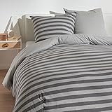 Traumschlaf Jersey Melange Wendebettwäsche Grau • Streifen & Uni • 100 % Baumwolle •...