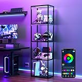 ONLYWIN RGB Vitrinenschrank mit 4 Ebenen, Glasregale, Eckschrank Schlafzimmer, Musik-Sync-Licht,...