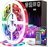 Tenmiro LED Streifen 5m, RGB LED Strip Musik sync Selbstklebend Lichterkette mit Fernbedienung und...