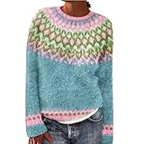 Norweger Pullover, Weihnachtspulli Damen Norwegen Pullover Grobstrickpullover Wollpullover Winter -...