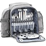 CampFeuer Picknickrucksack für 4 Personen | Picknickset 32-teilig | grau | mit Flaschenhalter,...