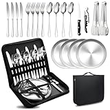 Camping Besteckset 4 Person, 20 PCS Picknick-Teller und Utensilien-Set, Tragbares Geschirr,...