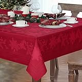 Hleane Weihnachten Rot Poinsettia Tischdecken, Waschbare Tischdecke Rechteck, Knitterfreie...